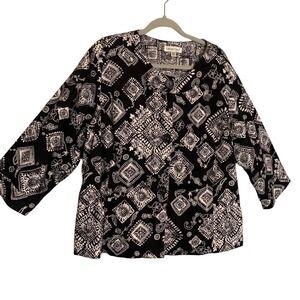 Coldwater Creek Jacket Womens 22W Plus Black White Floral Kinomo Blazer Lined